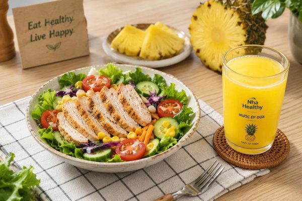 Nước ép dứa kết hợp với bữa ăn healthy