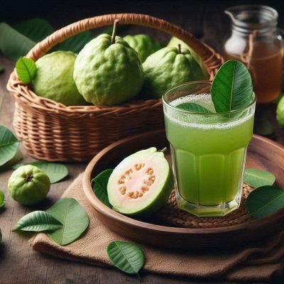 Nước ép ổi nguyên chất từ trái cây tươi giàu vitamin C.
